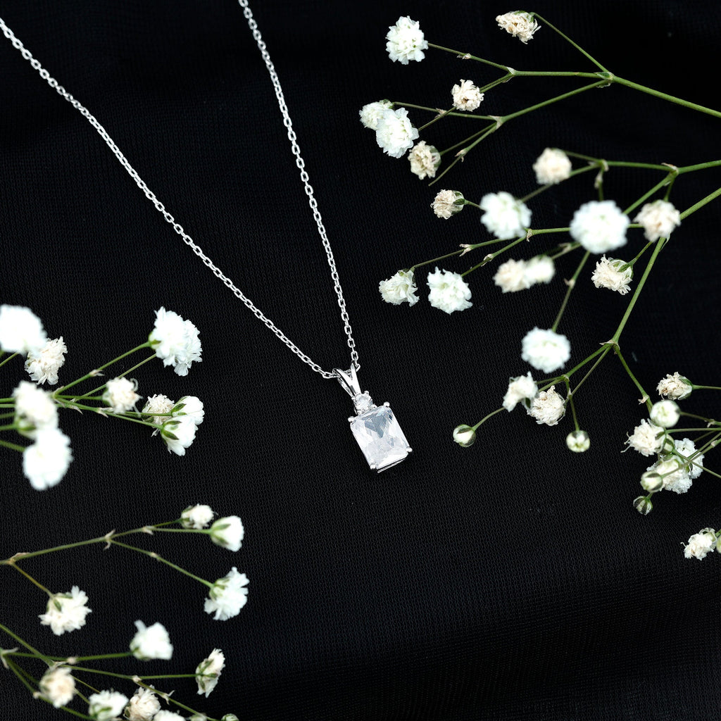 Certified 1.87 Carat Emerald Cut Cubic Zirconia Pendant Necklace with Silver Chain
