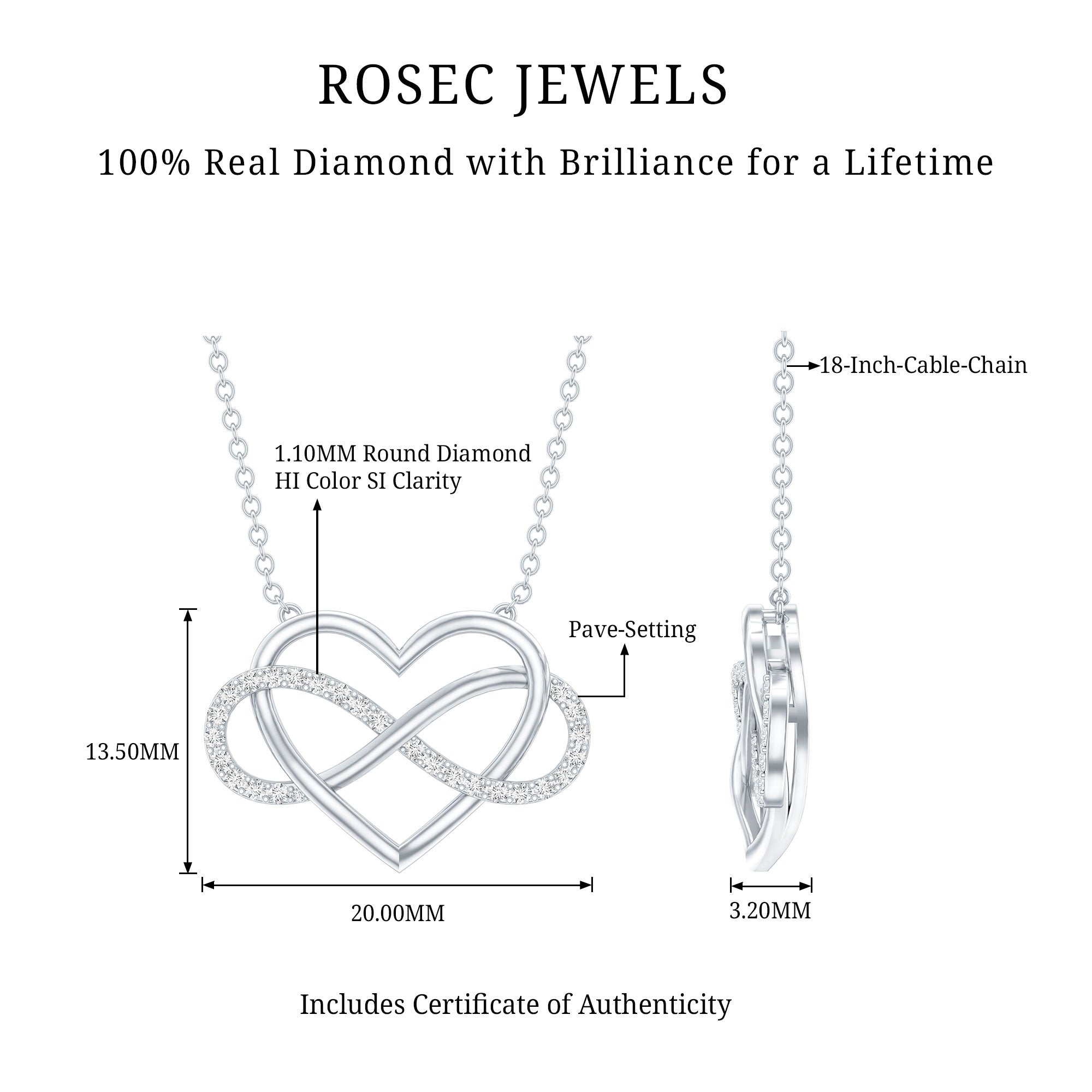Diamond Infinity Heart Necklace – Sparkling Pave Setting Fine Jewelry Gift