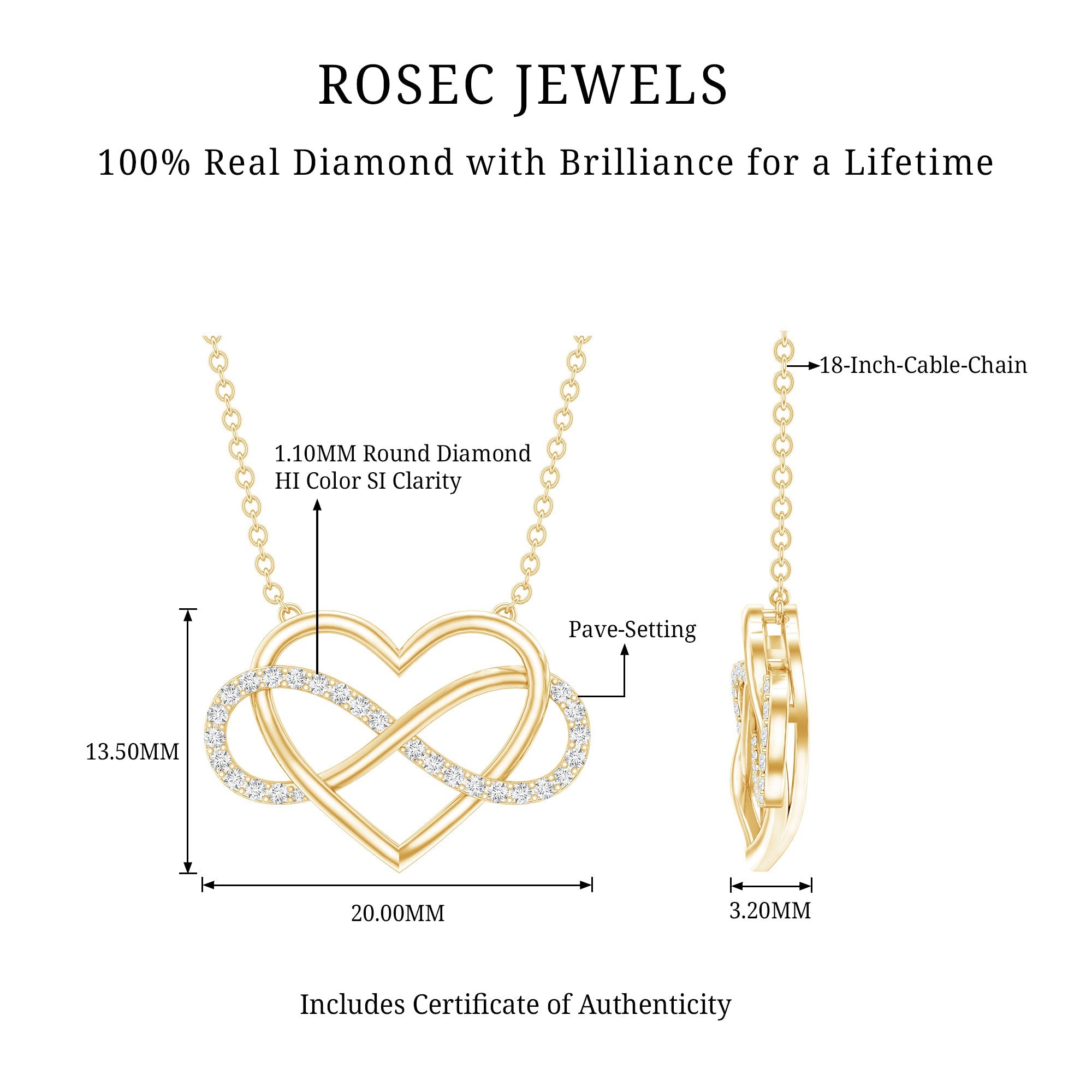 Diamond Infinity Heart Necklace – Sparkling Pave Setting Fine Jewelry Gift