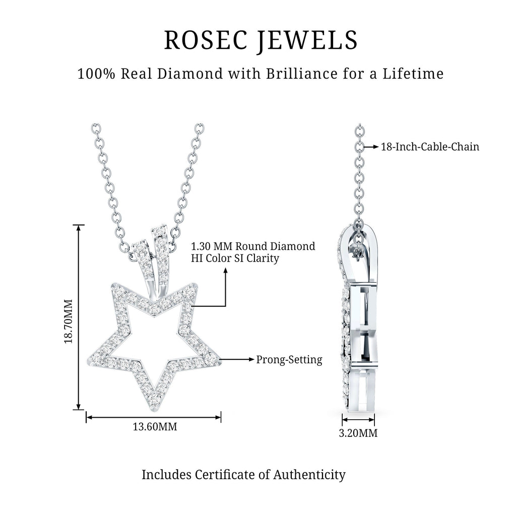 Diamond Star Pendant – Real Diamond Necklace With Prong Setting For Women