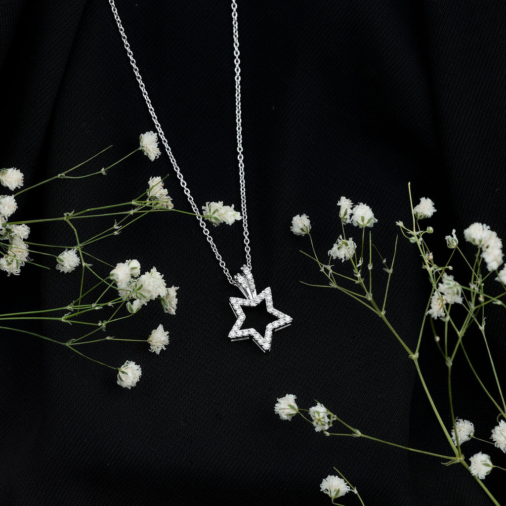 Diamond Star Pendant – Real Diamond Necklace With Prong Setting For Women