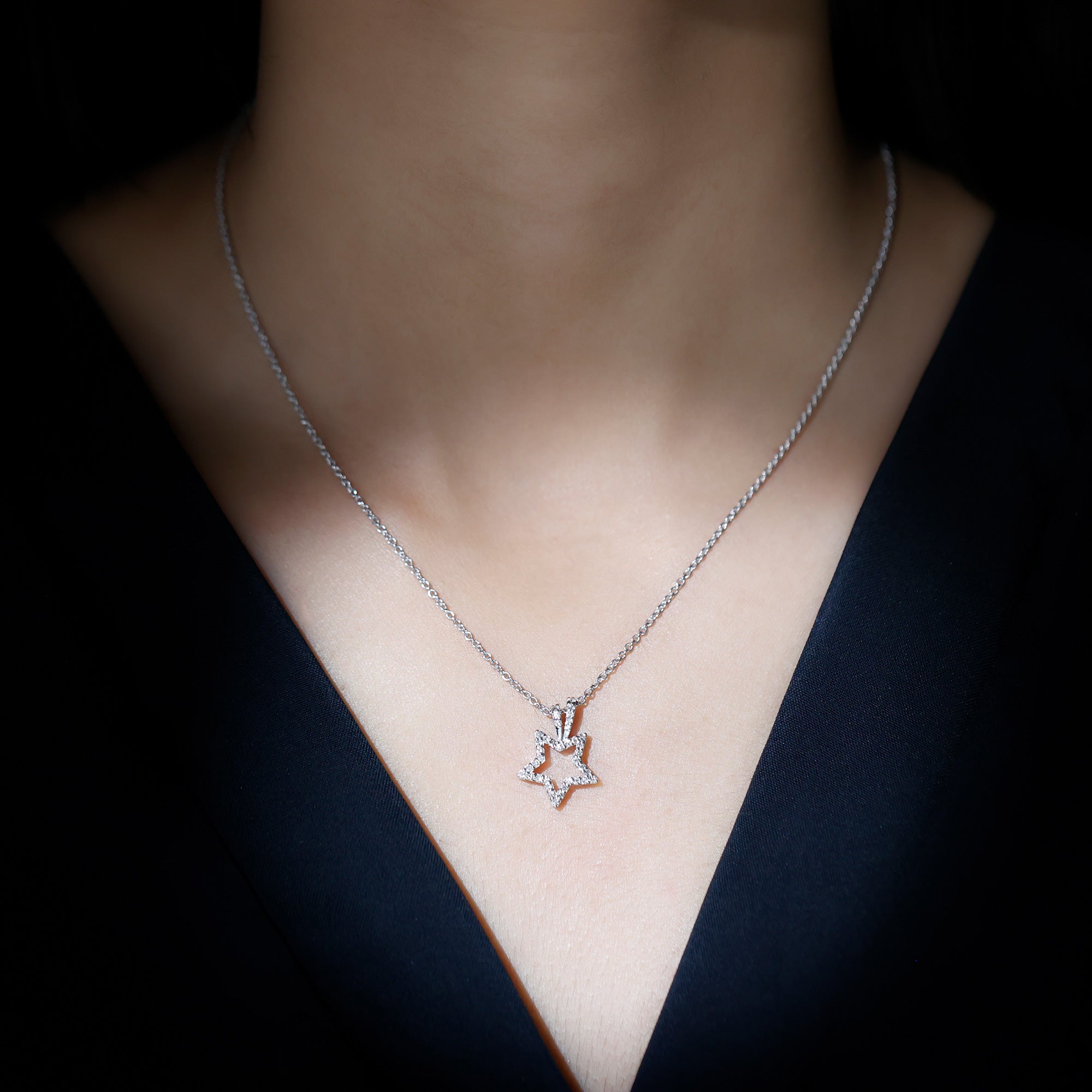 Diamond Star Pendant – Real Diamond Necklace With Prong Setting For Women