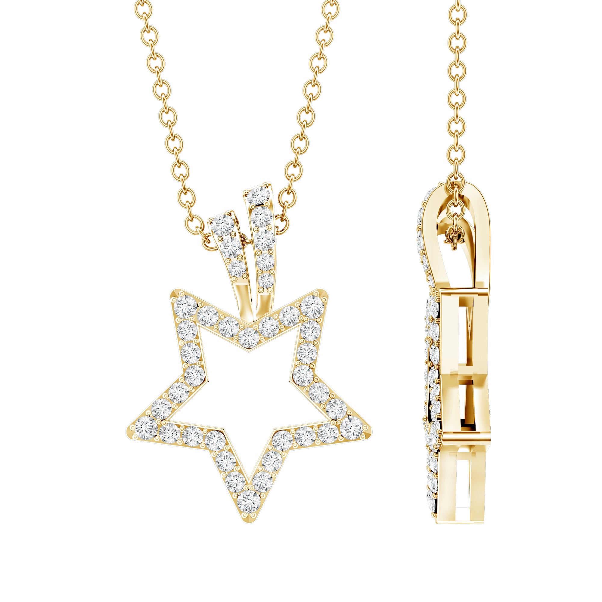 Diamond Star Pendant – Real Diamond Necklace With Prong Setting For Women