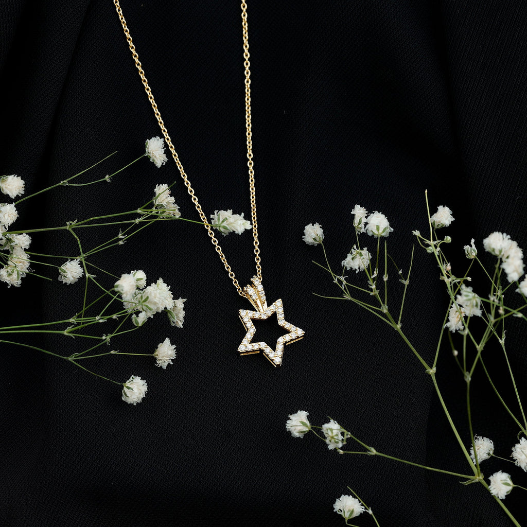 Diamond Star Pendant – Real Diamond Necklace With Prong Setting For Women