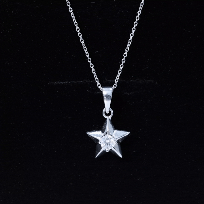 Diamond Star Pendant | Elegant Five Point Star Necklace With Round Cut Diamond
