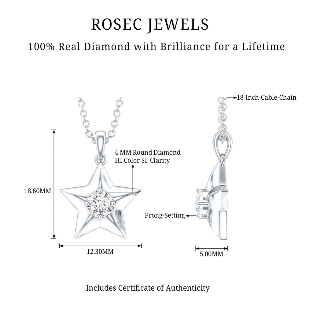 Diamond Star Pendant | Elegant Five Point Star Necklace With Round Cut Diamond