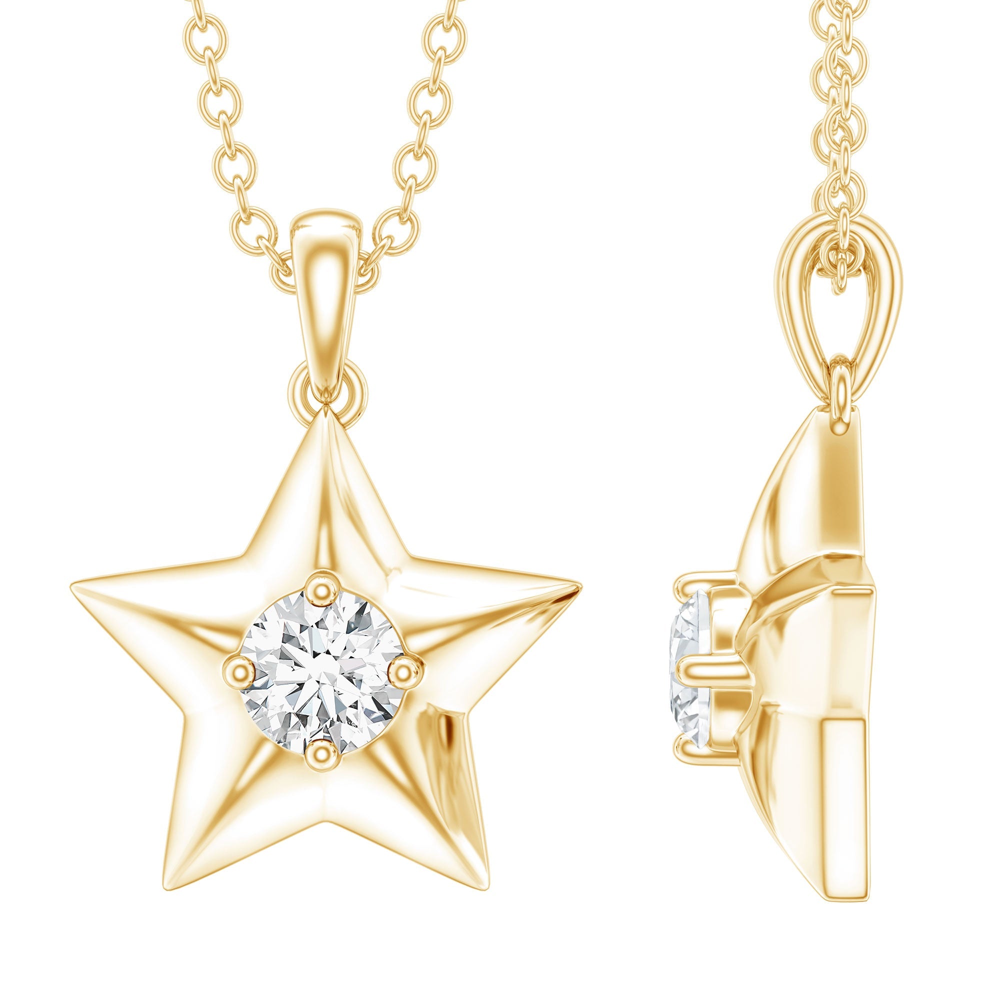 Diamond Star Pendant | Elegant Five Point Star Necklace With Round Cut Diamond