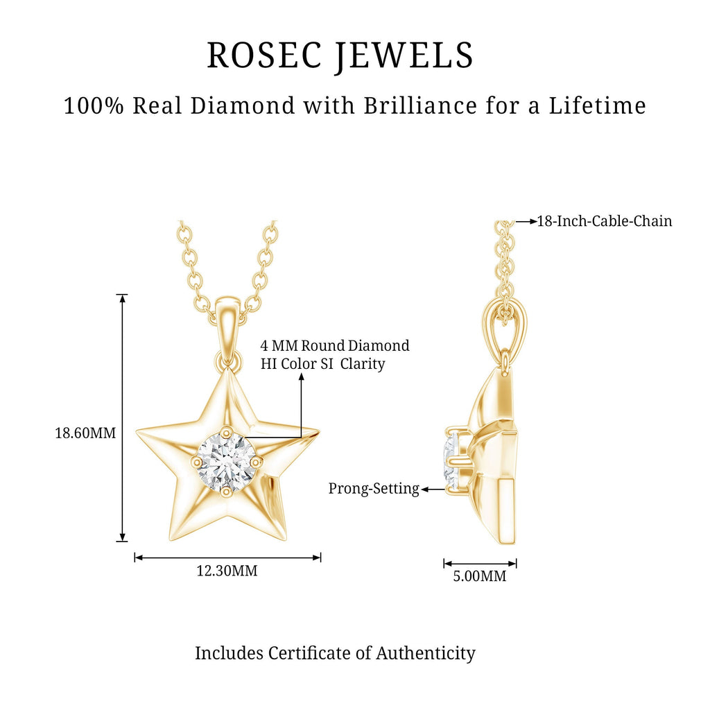 Diamond Star Pendant | Elegant Five Point Star Necklace With Round Cut Diamond