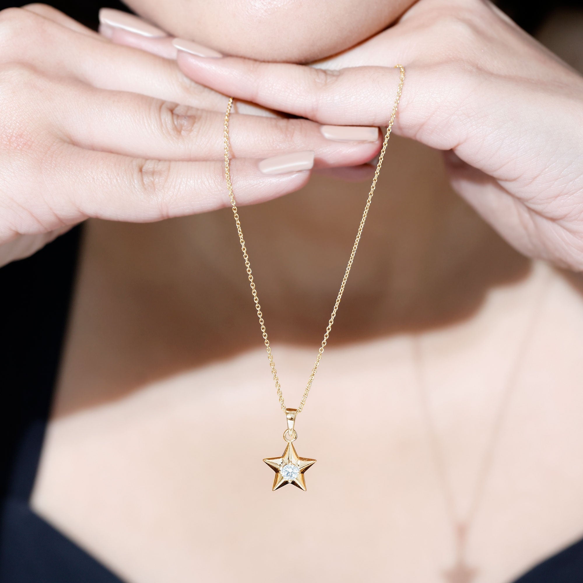 Diamond Star Pendant | Elegant Five Point Star Necklace With Round Cut Diamond