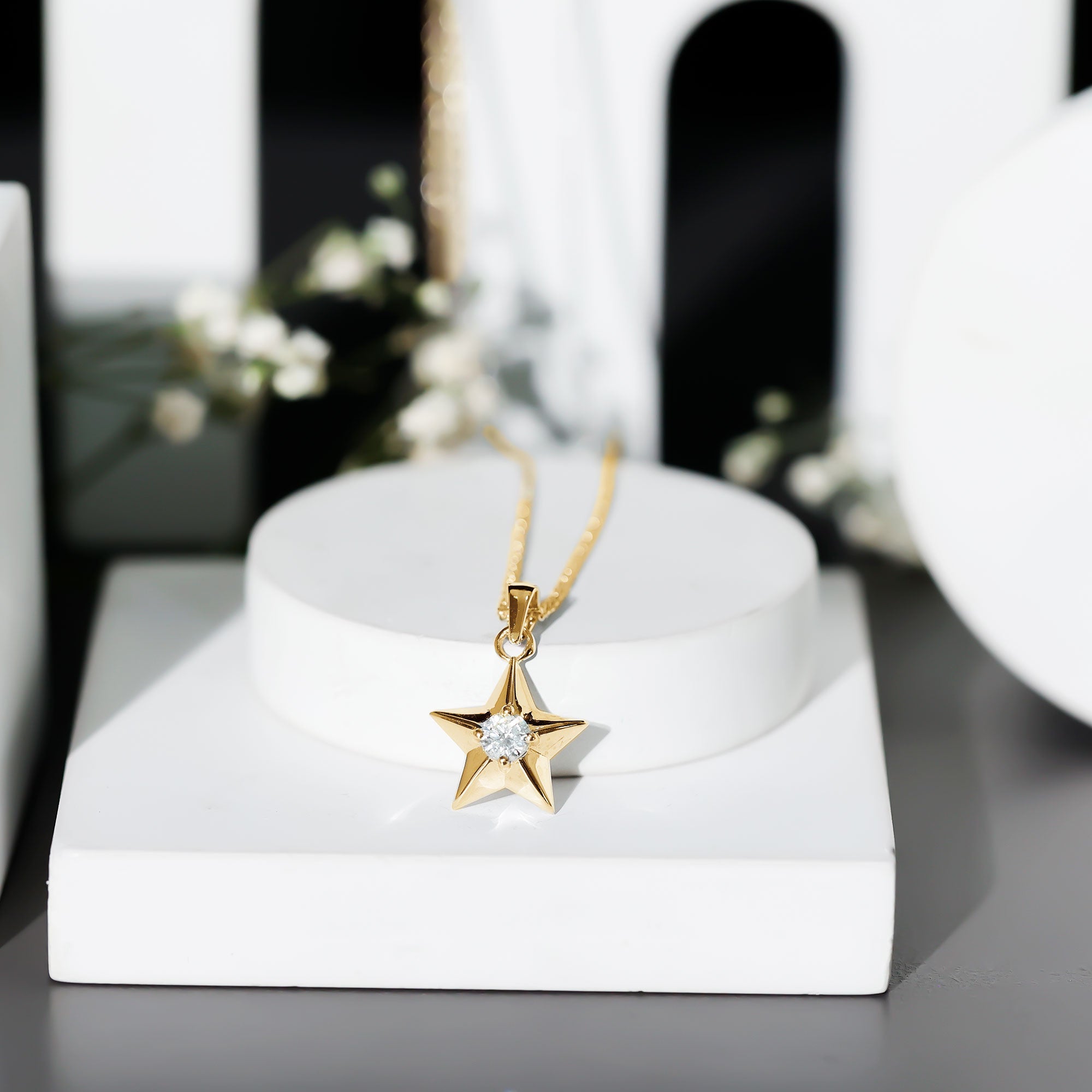 Diamond Star Pendant | Elegant Five Point Star Necklace With Round Cut Diamond