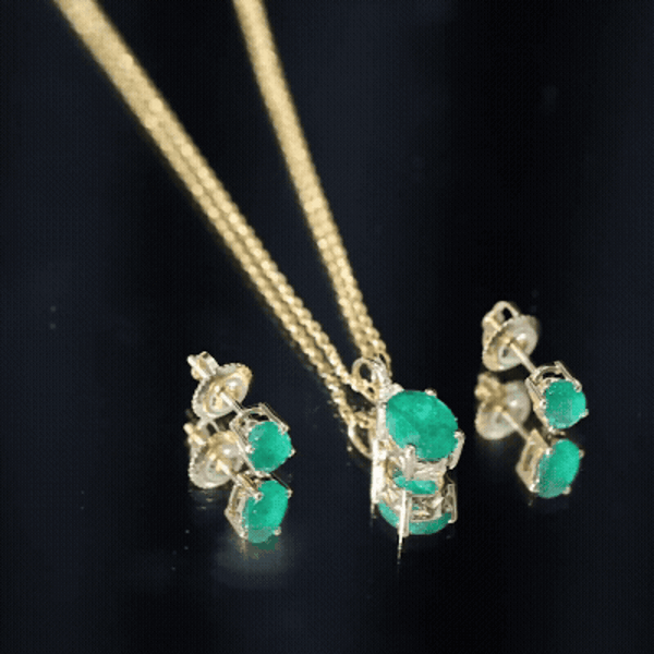 Emerald Pendant Set – Solitaire Oval Necklace with Lab Grown Diamond Earrings
