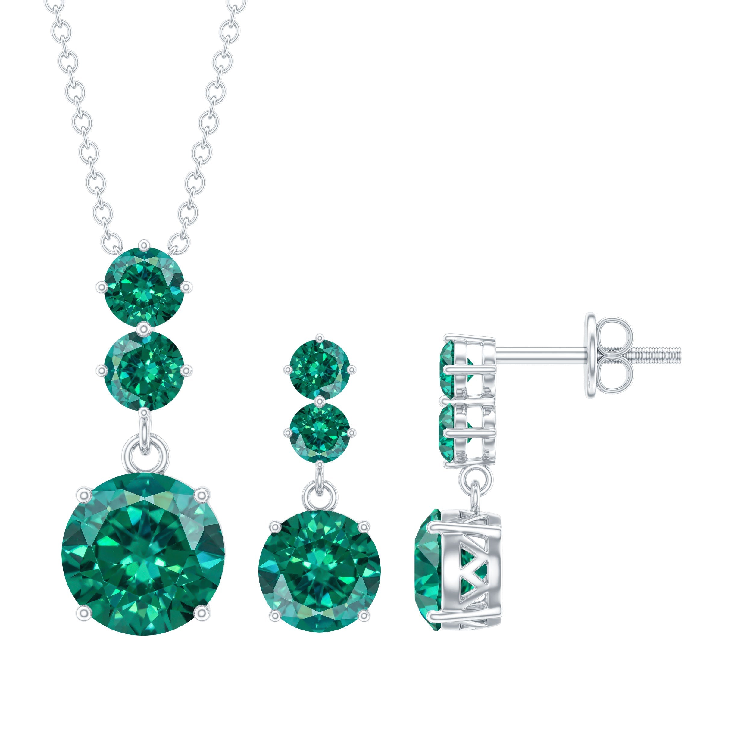 Lab Created Emerald Necklace – AAA Quality Green Stone Jewelry Set | Dangle Earrings