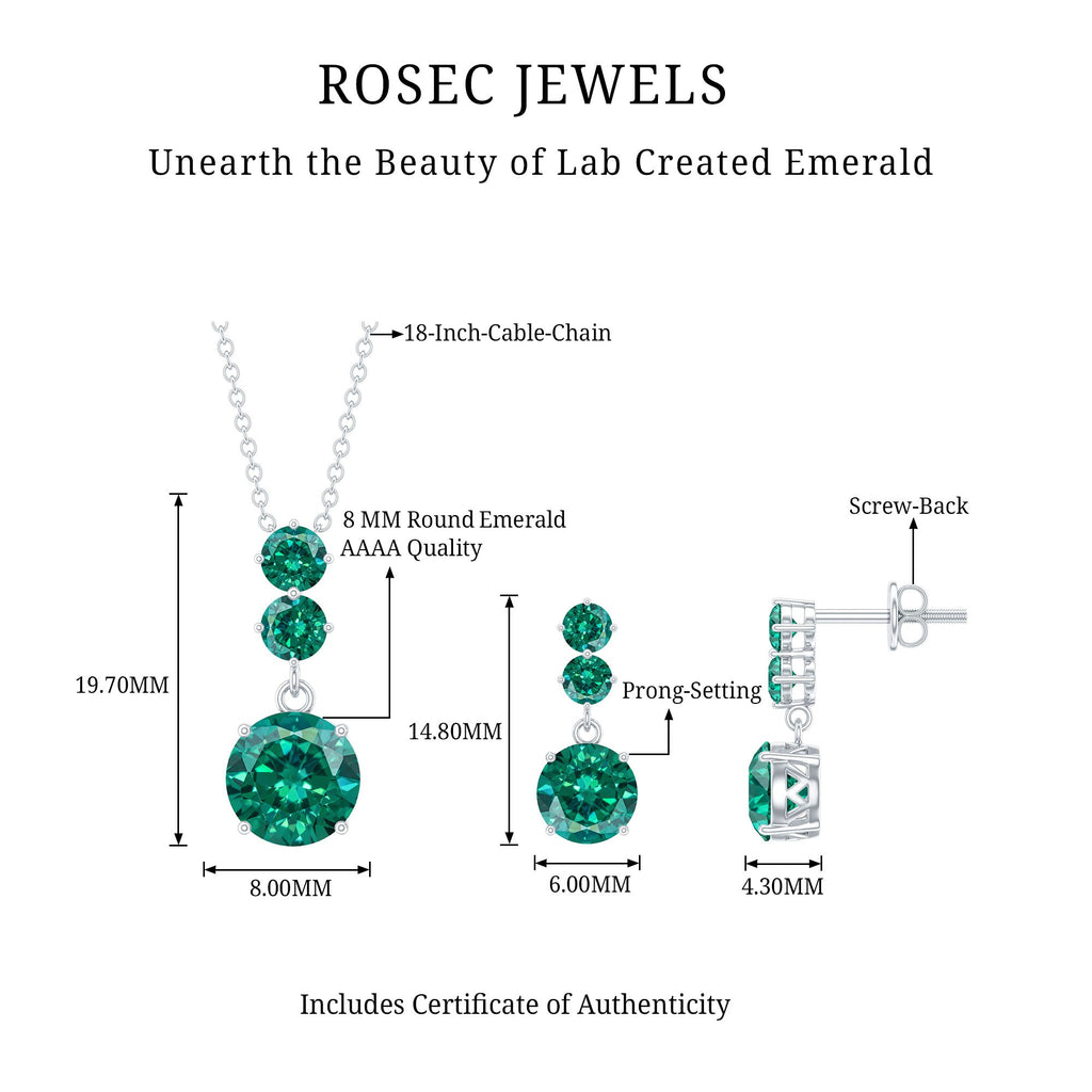 Lab Created Emerald Necklace – AAA Quality Green Stone Jewelry Set | Dangle Earrings