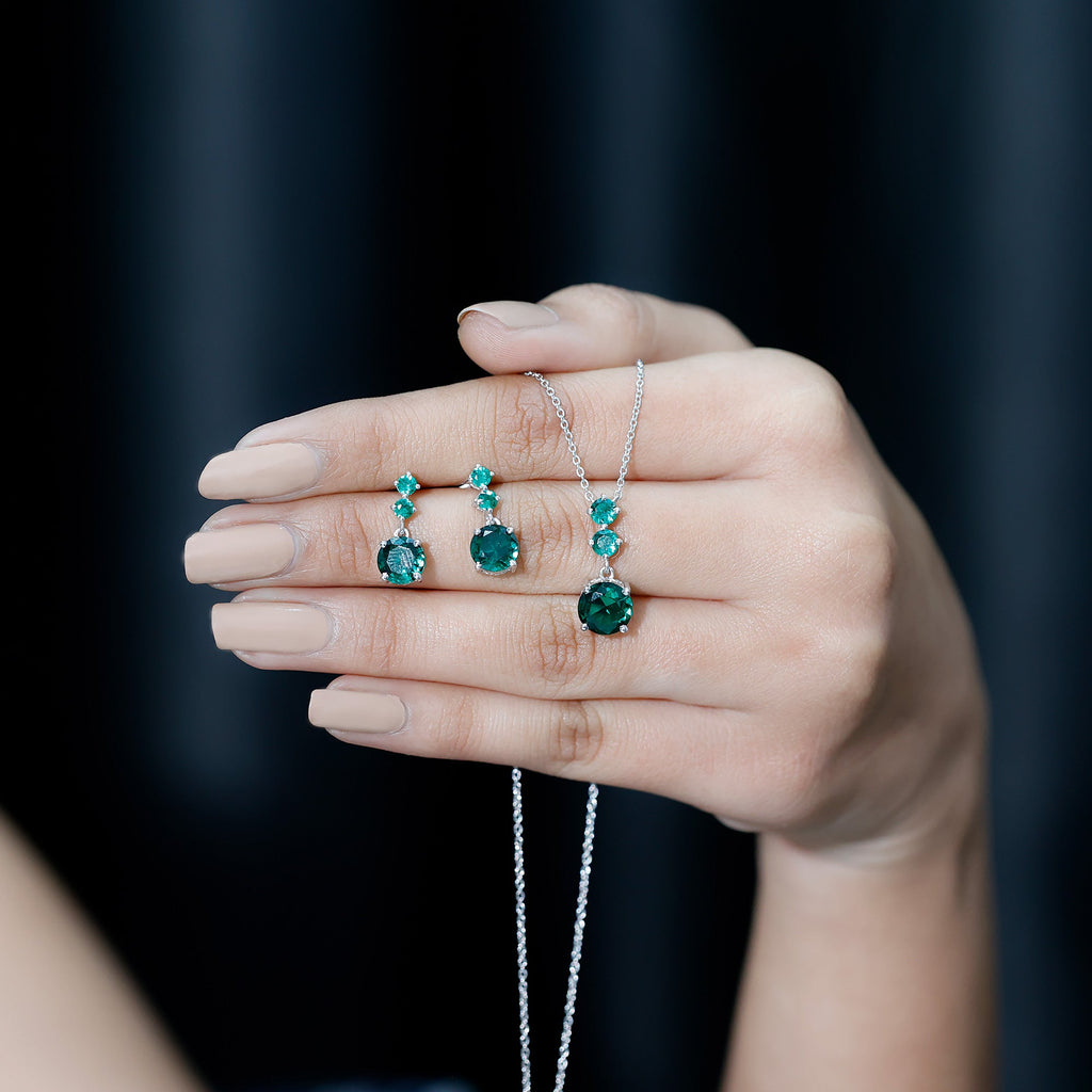 Lab Created Emerald Necklace – AAA Quality Green Stone Jewelry Set | Dangle Earrings