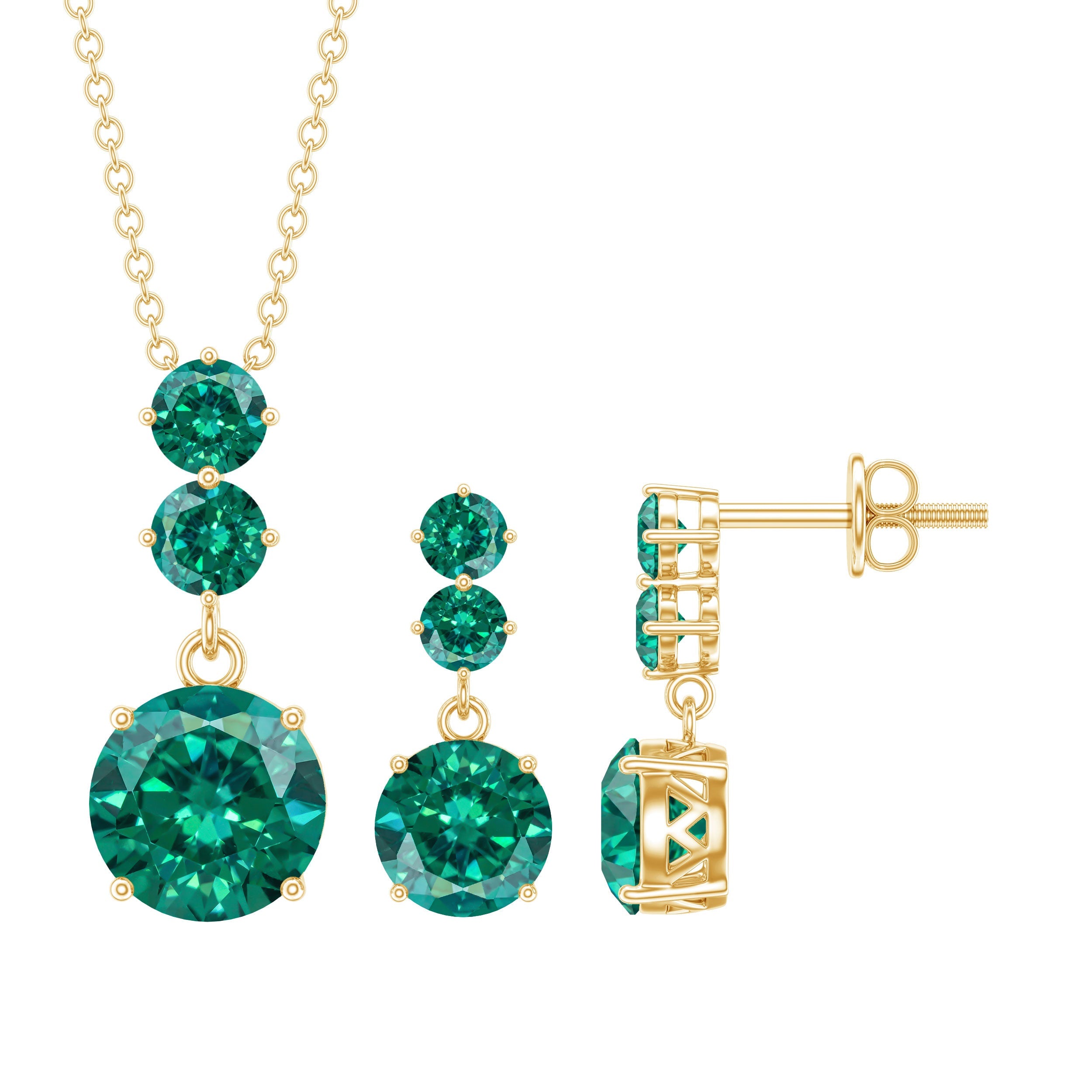 Lab Created Emerald Necklace – AAA Quality Green Stone Jewelry Set | Dangle Earrings