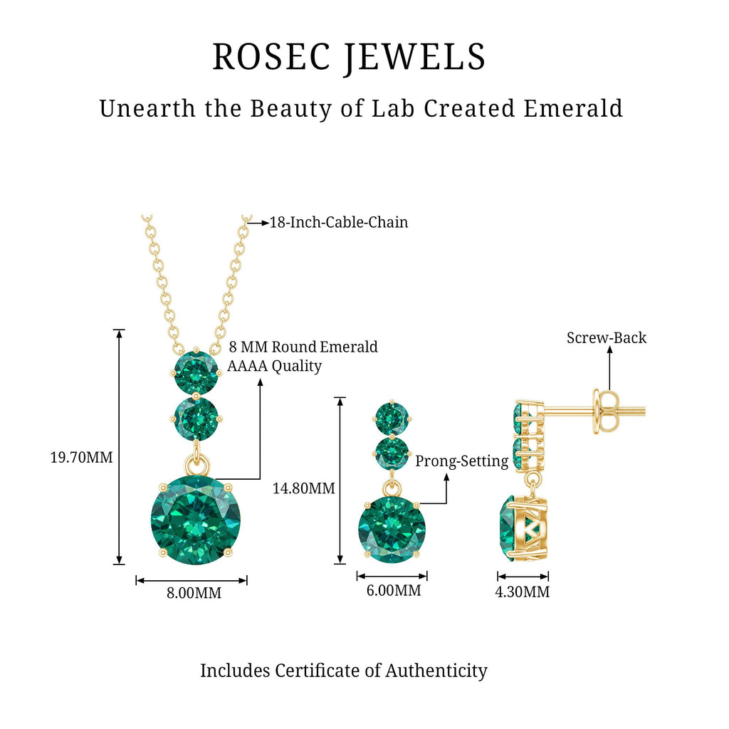 Lab Created Emerald Necklace – AAA Quality Green Stone Jewelry Set | Dangle Earrings