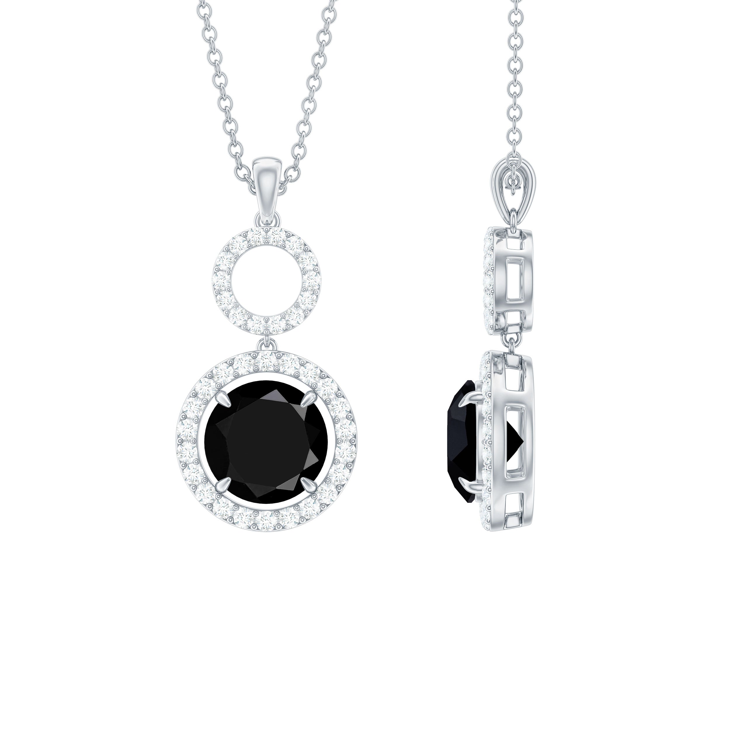 Classic 2 Carat Black Onyx Diamond Drop Necklace
