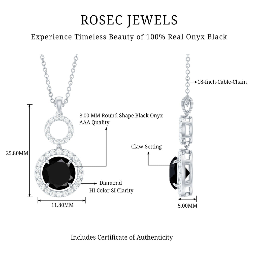 Classic 2 Carat Black Onyx Diamond Drop Necklace