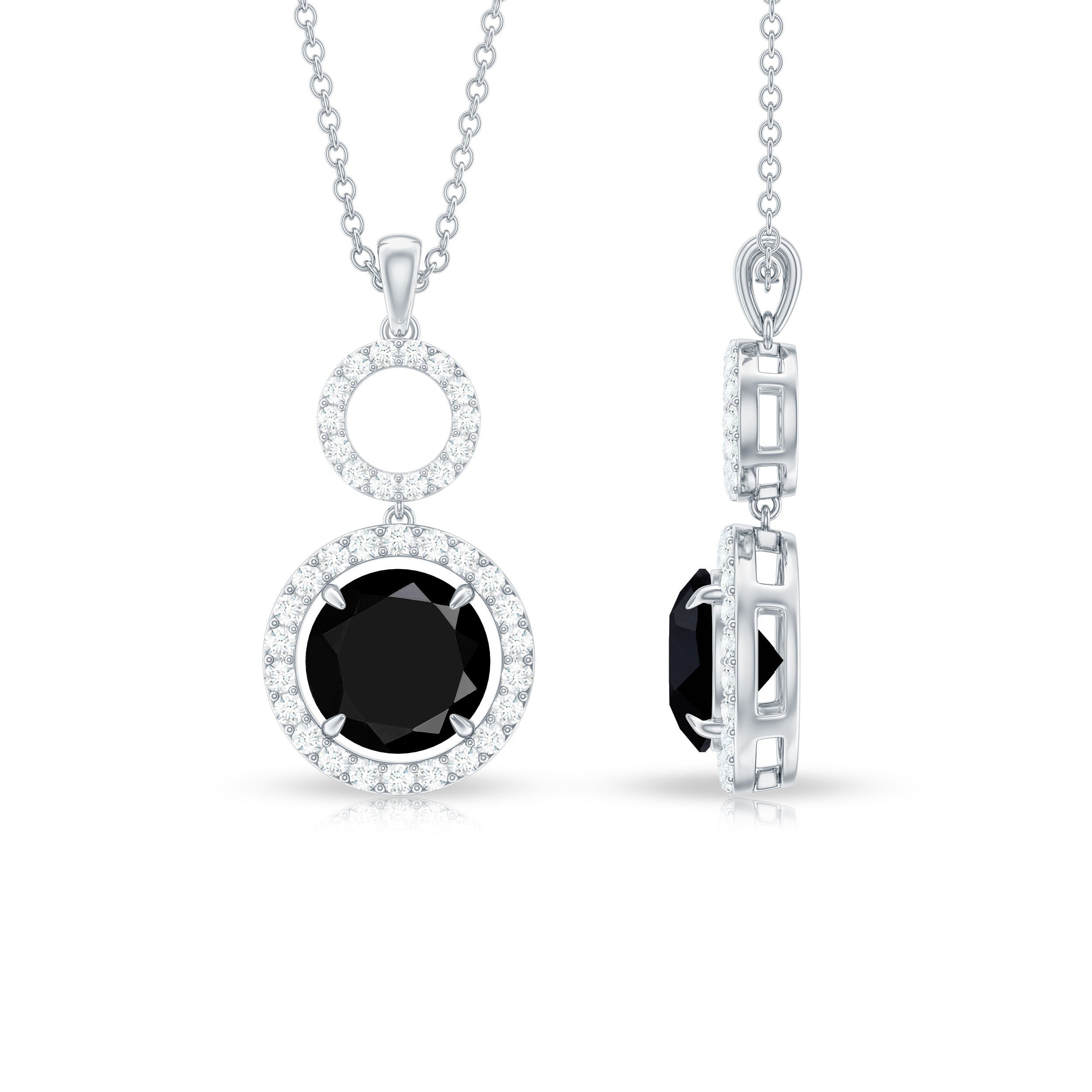 Classic 2 Carat Black Onyx Diamond Drop Necklace