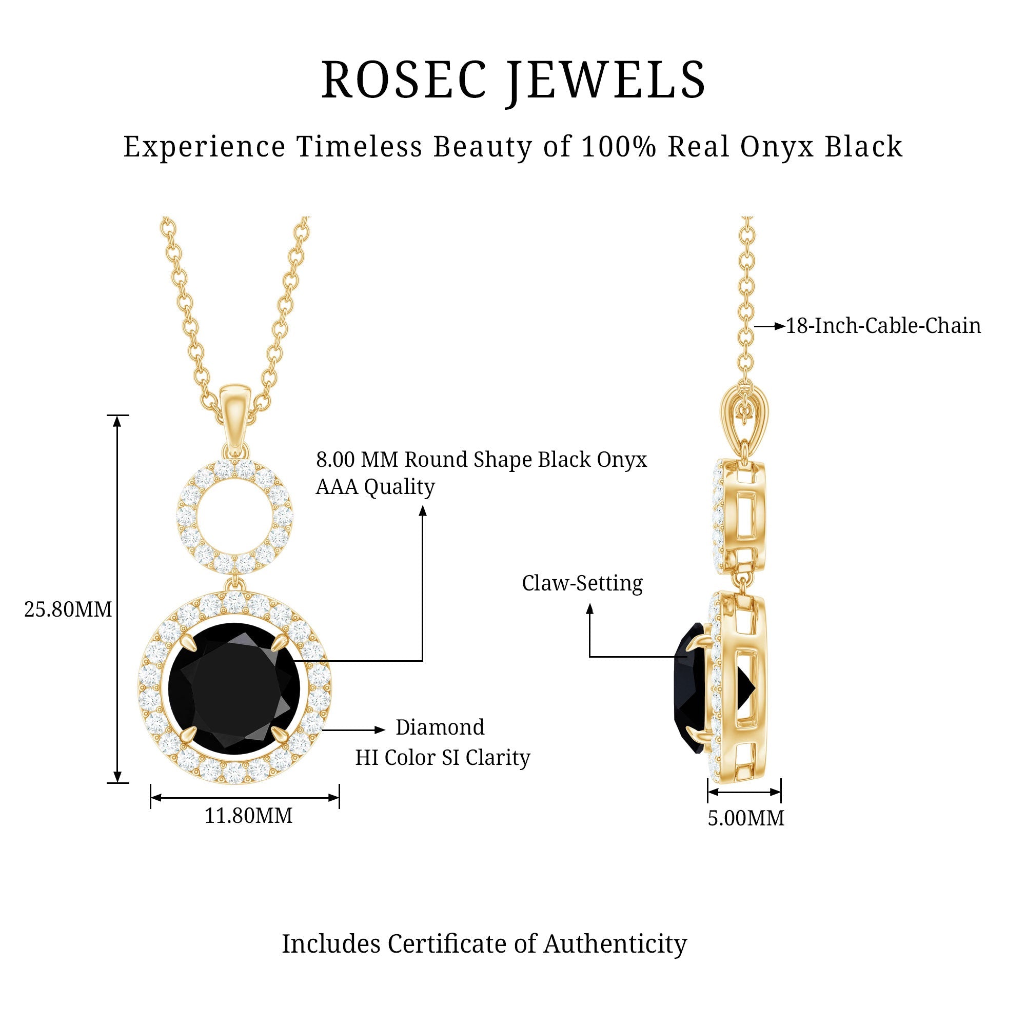 Classic 2 Carat Black Onyx Diamond Drop Necklace