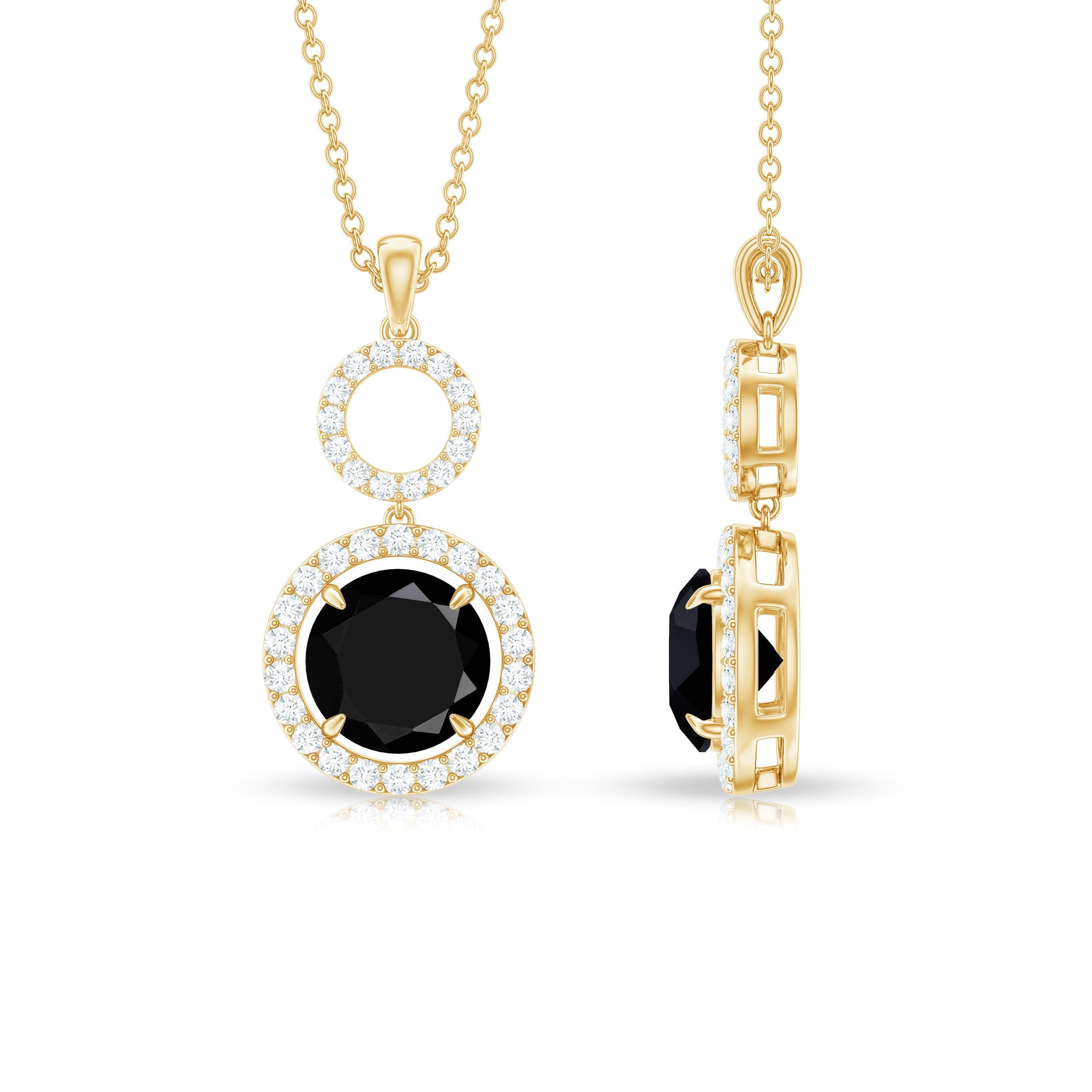 Classic 2 Carat Black Onyx Diamond Drop Necklace