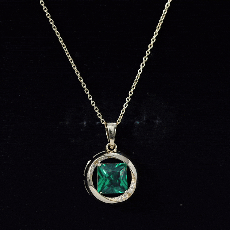 Emerald Princess Cut Pendant – Lab Created Emerald Necklace with Diamond Sparkle
