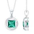 Emerald Princess Cut Pendant – Lab Created Emerald Necklace with Diamond Sparkle