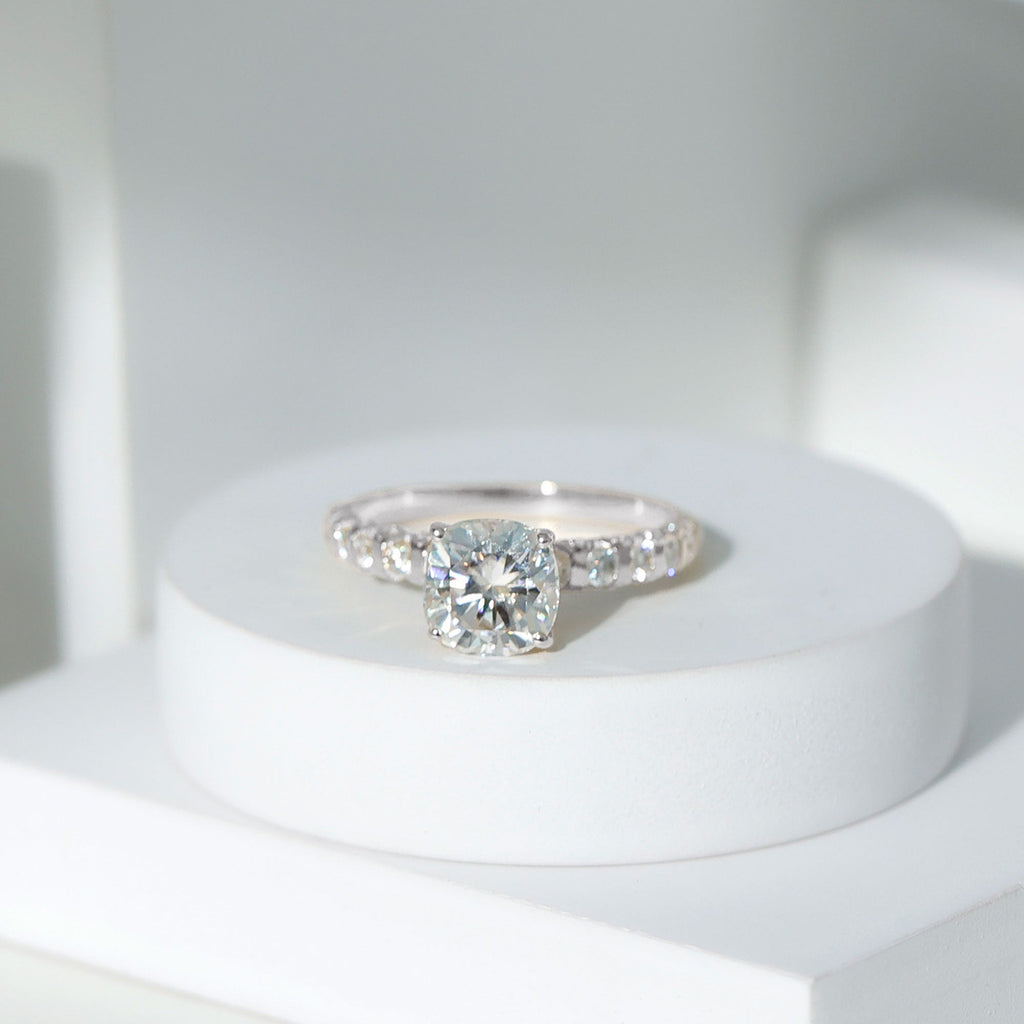 Cushion Cut Moissanite Solitaire Engagement Ring for Women