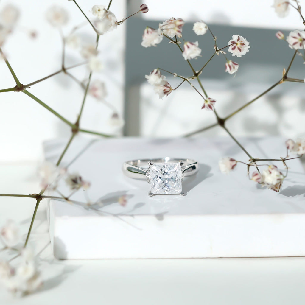 Princess Cut Certified Moissanite Solitaire Engagement Ring