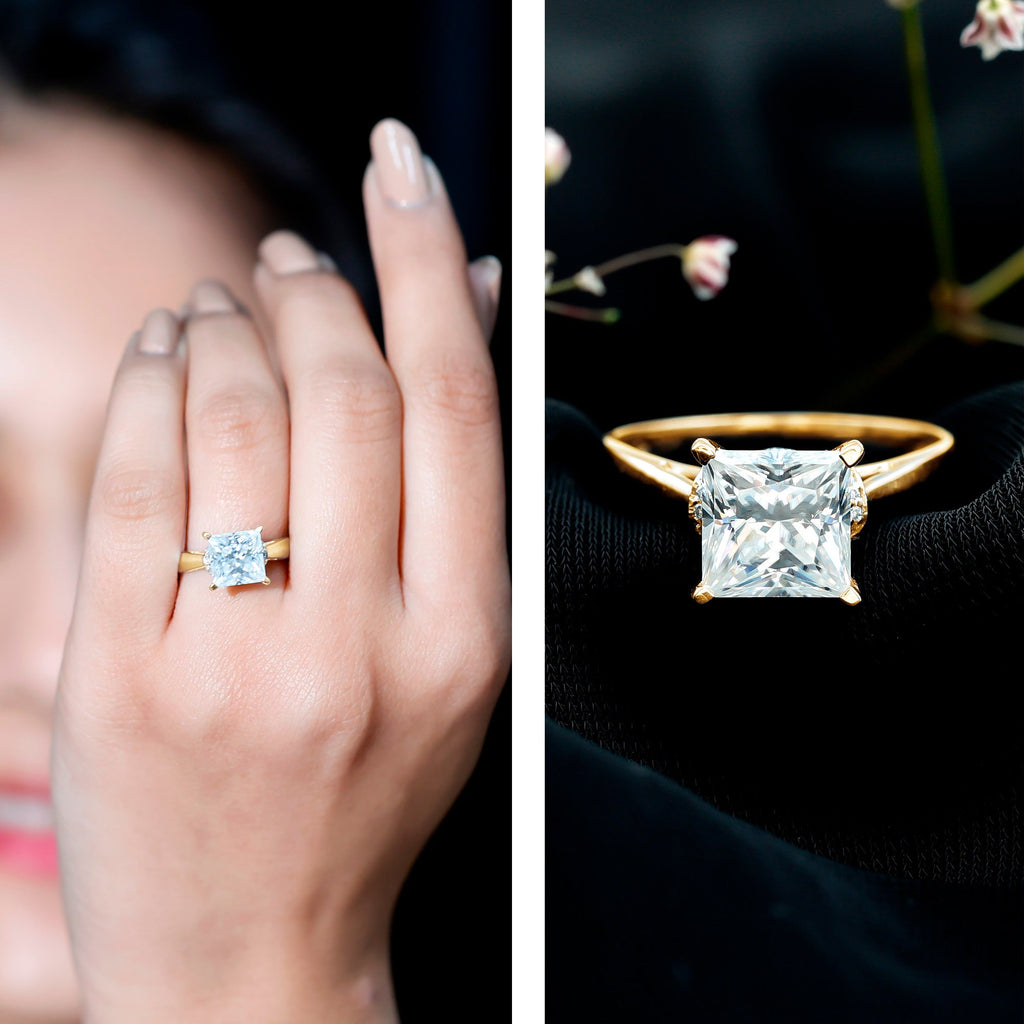 Princess Cut Certified Moissanite Solitaire Engagement Ring