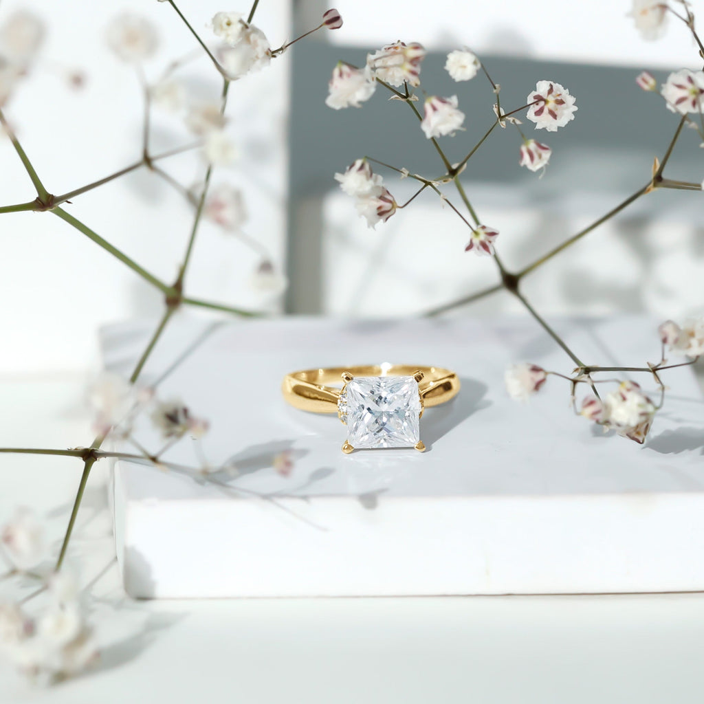 Princess Cut Certified Moissanite Solitaire Engagement Ring
