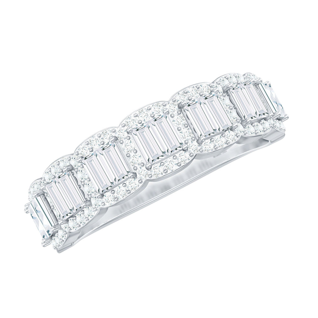 Moissanite Eternity Ring – Half Eternity Band with Baguette Cut Stones in Prong Setting