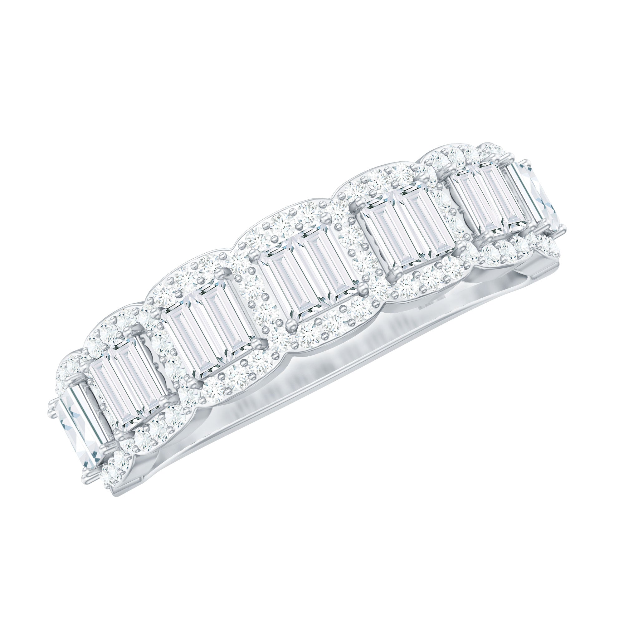 Moissanite Eternity Ring – Half Eternity Band with Baguette Cut Stones in Prong Setting