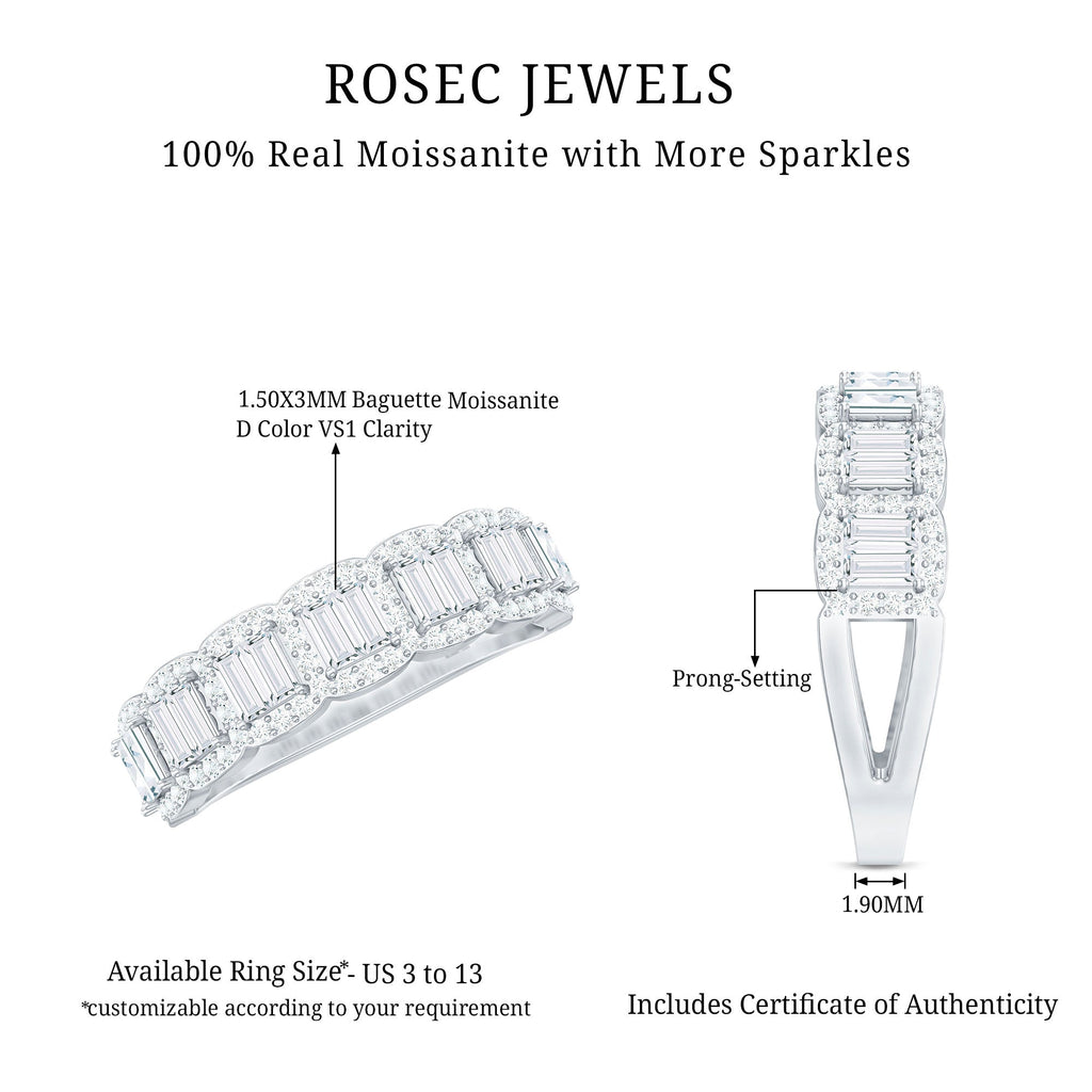 Moissanite Eternity Ring – Half Eternity Band with Baguette Cut Stones in Prong Setting