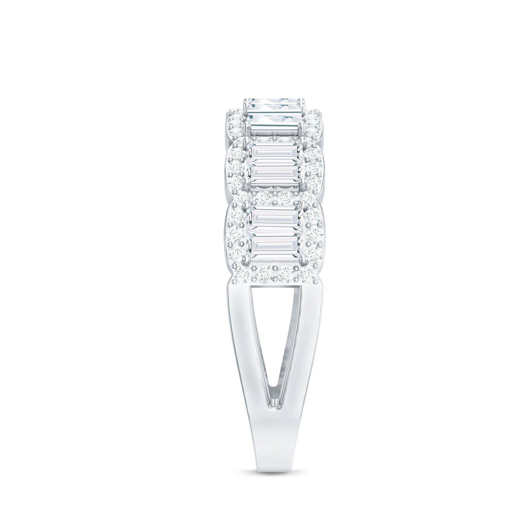 Moissanite Eternity Ring – Half Eternity Band with Baguette Cut Stones in Prong Setting