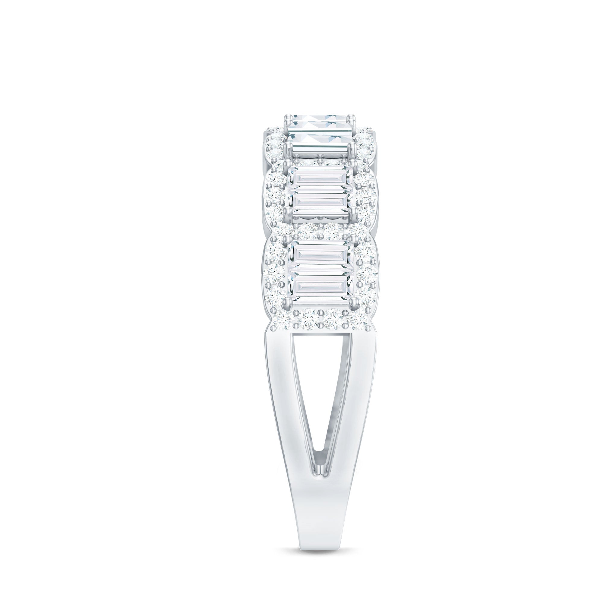 Moissanite Eternity Ring – Half Eternity Band with Baguette Cut Stones in Prong Setting