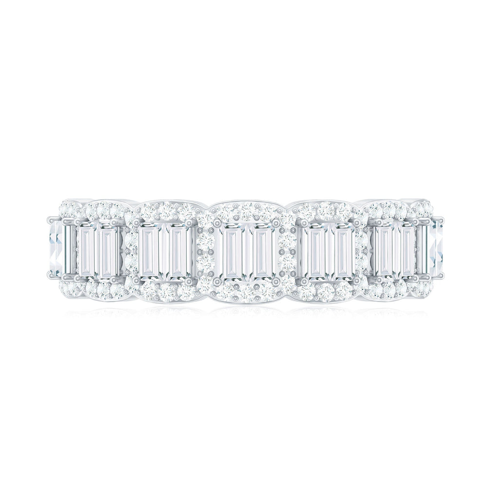 Moissanite Eternity Ring – Half Eternity Band with Baguette Cut Stones in Prong Setting