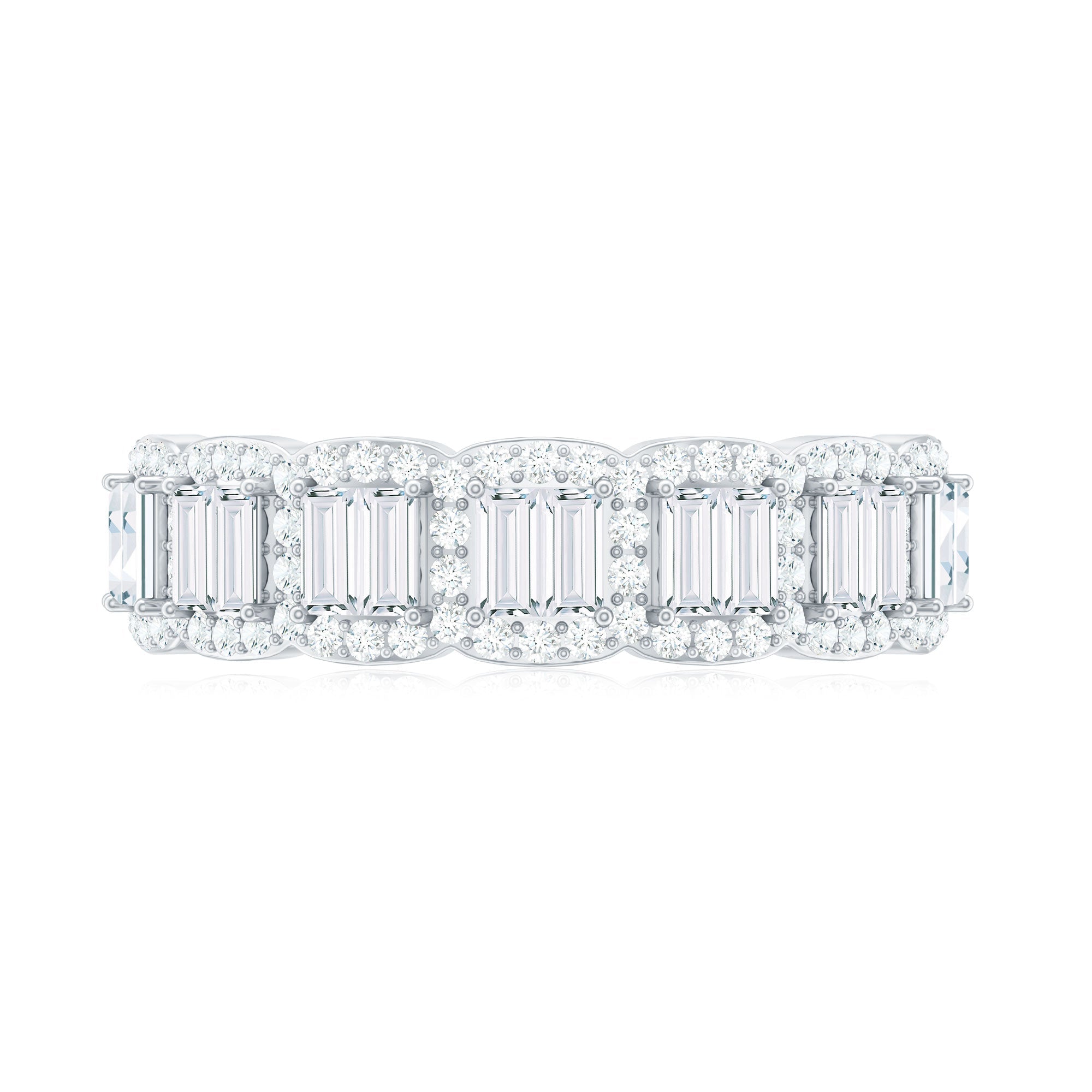 Moissanite Eternity Ring – Half Eternity Band with Baguette Cut Stones in Prong Setting