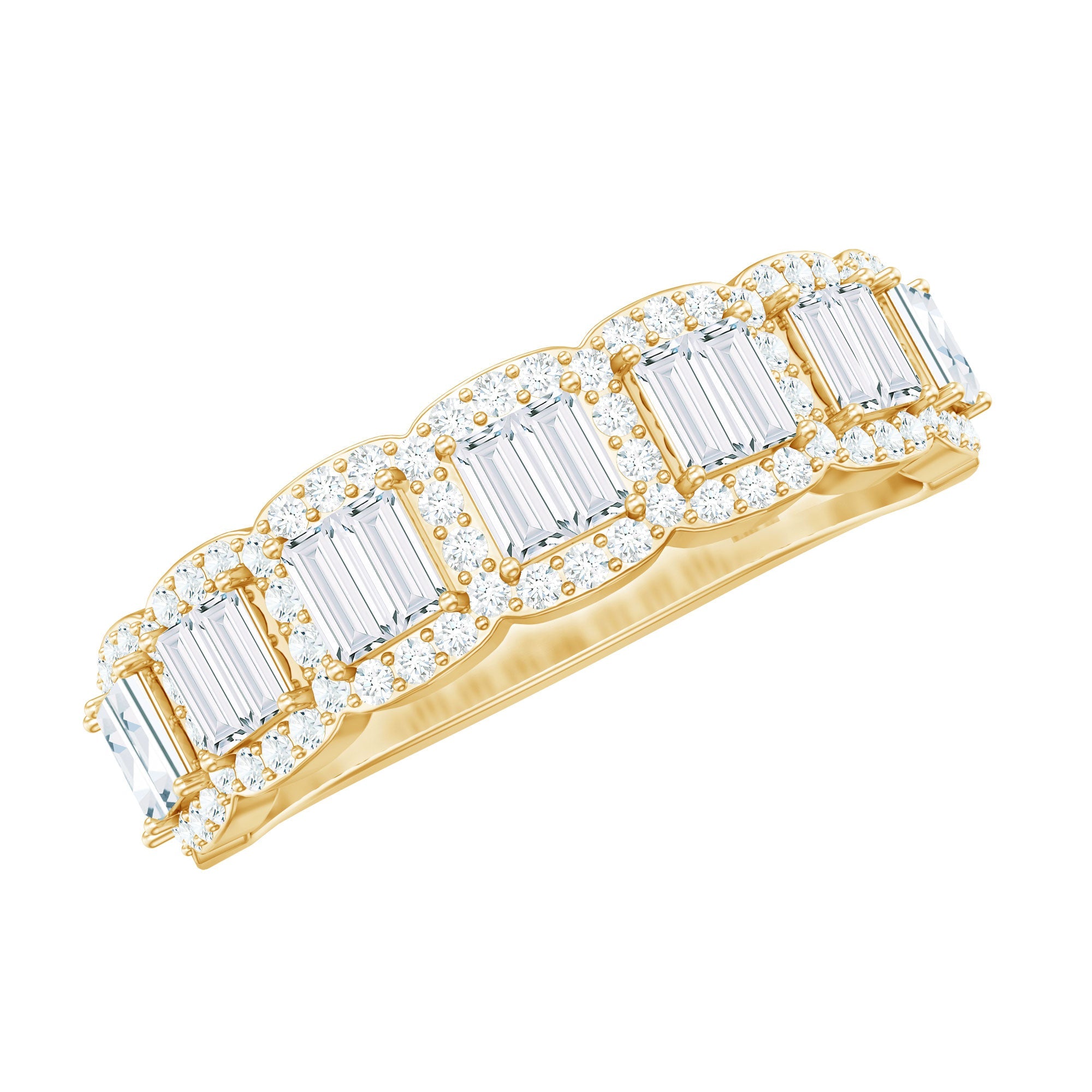 Moissanite Eternity Ring – Half Eternity Band with Baguette Cut Stones in Prong Setting