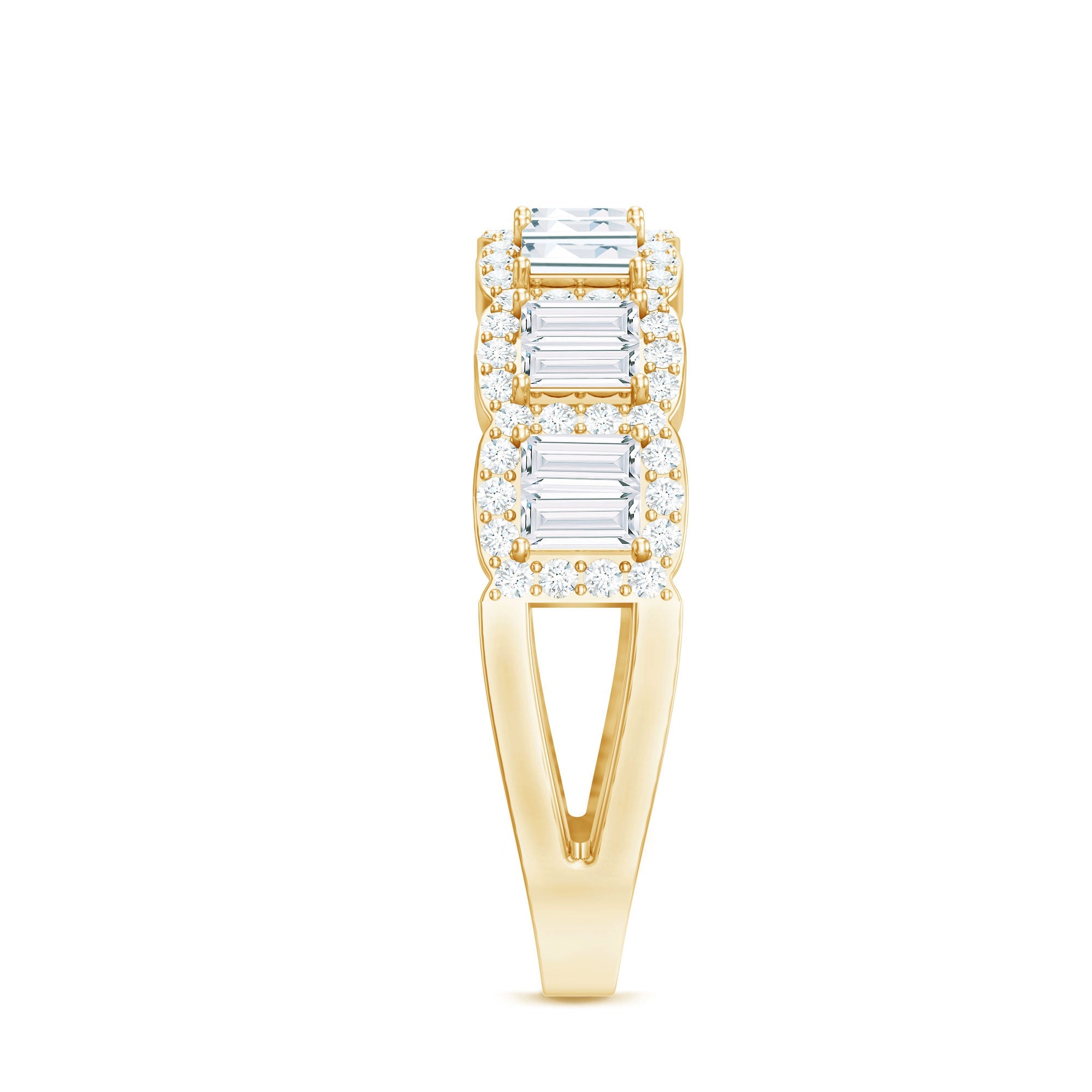 Moissanite Eternity Ring – Half Eternity Band with Baguette Cut Stones in Prong Setting