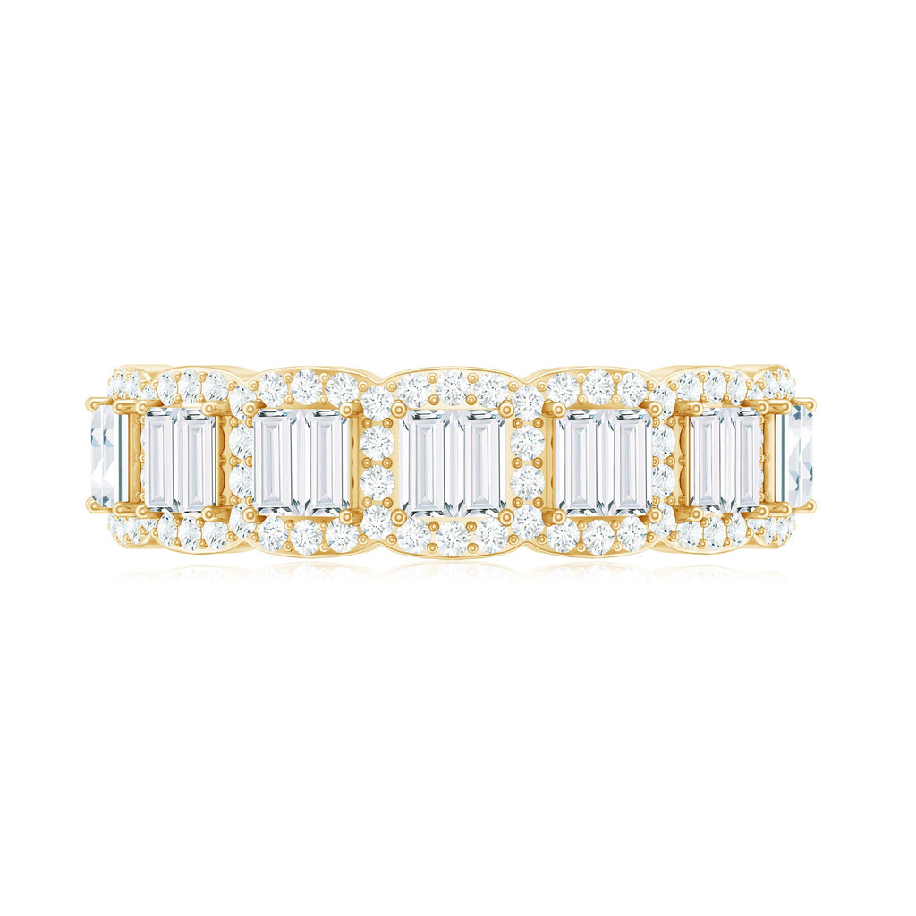Moissanite Eternity Ring – Half Eternity Band with Baguette Cut Stones in Prong Setting
