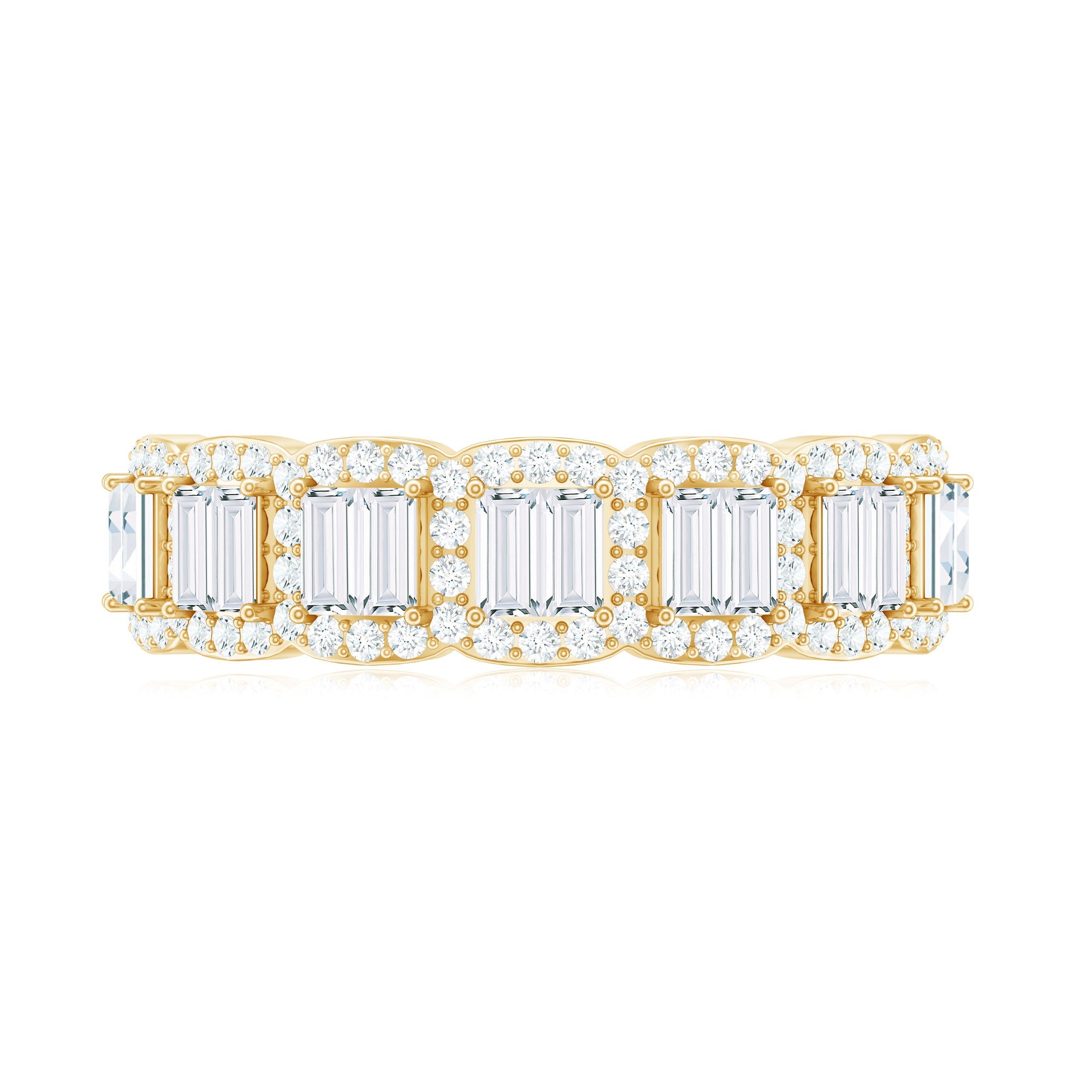 Moissanite Eternity Ring – Half Eternity Band with Baguette Cut Stones in Prong Setting