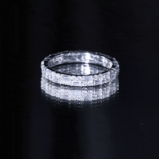 Moissanite Eternity Ring – Double Row Stackable Band With Baguette Cut Stones