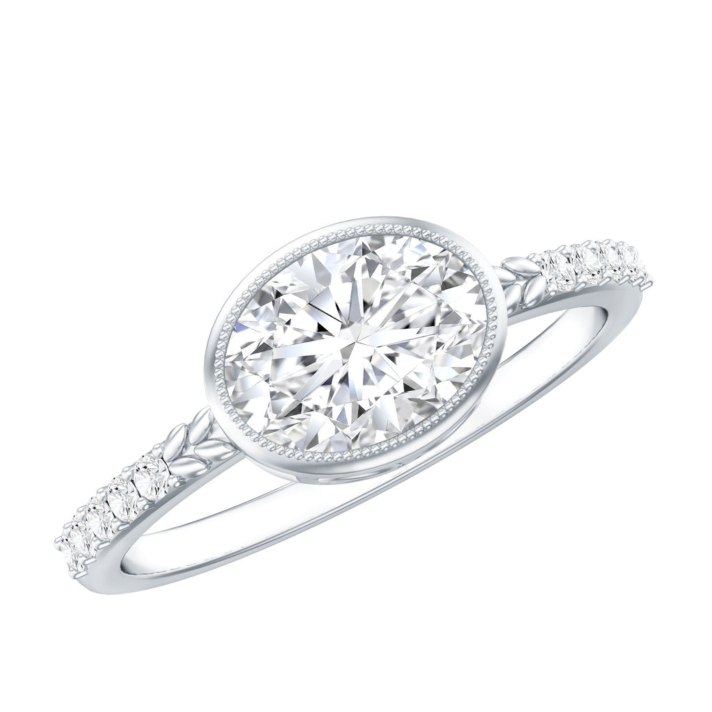 Moissanite Engagement Ring - Oval 1 Carat East West Style Bezel Setting