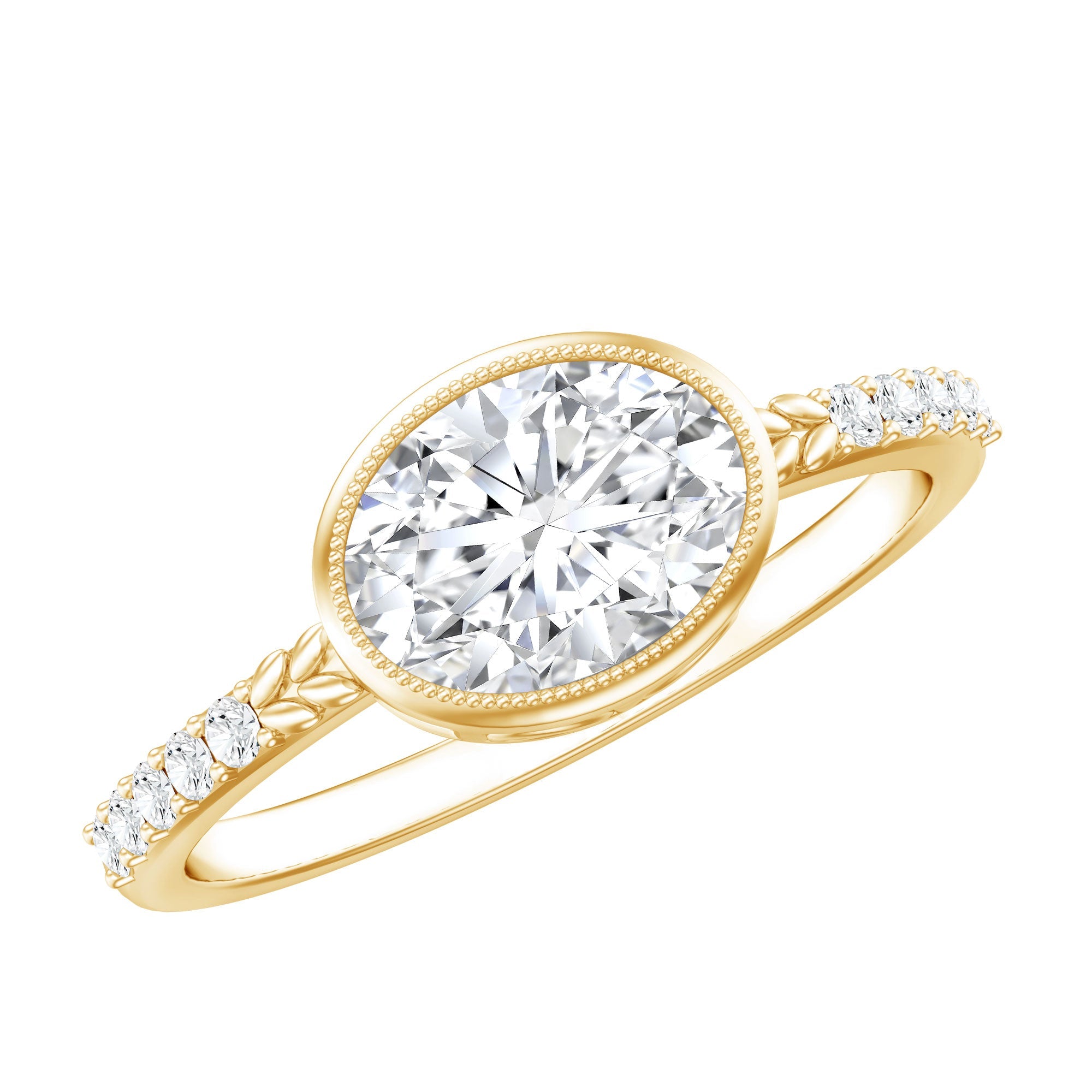 Moissanite Engagement Ring - Oval 1 Carat East West Style Bezel Setting