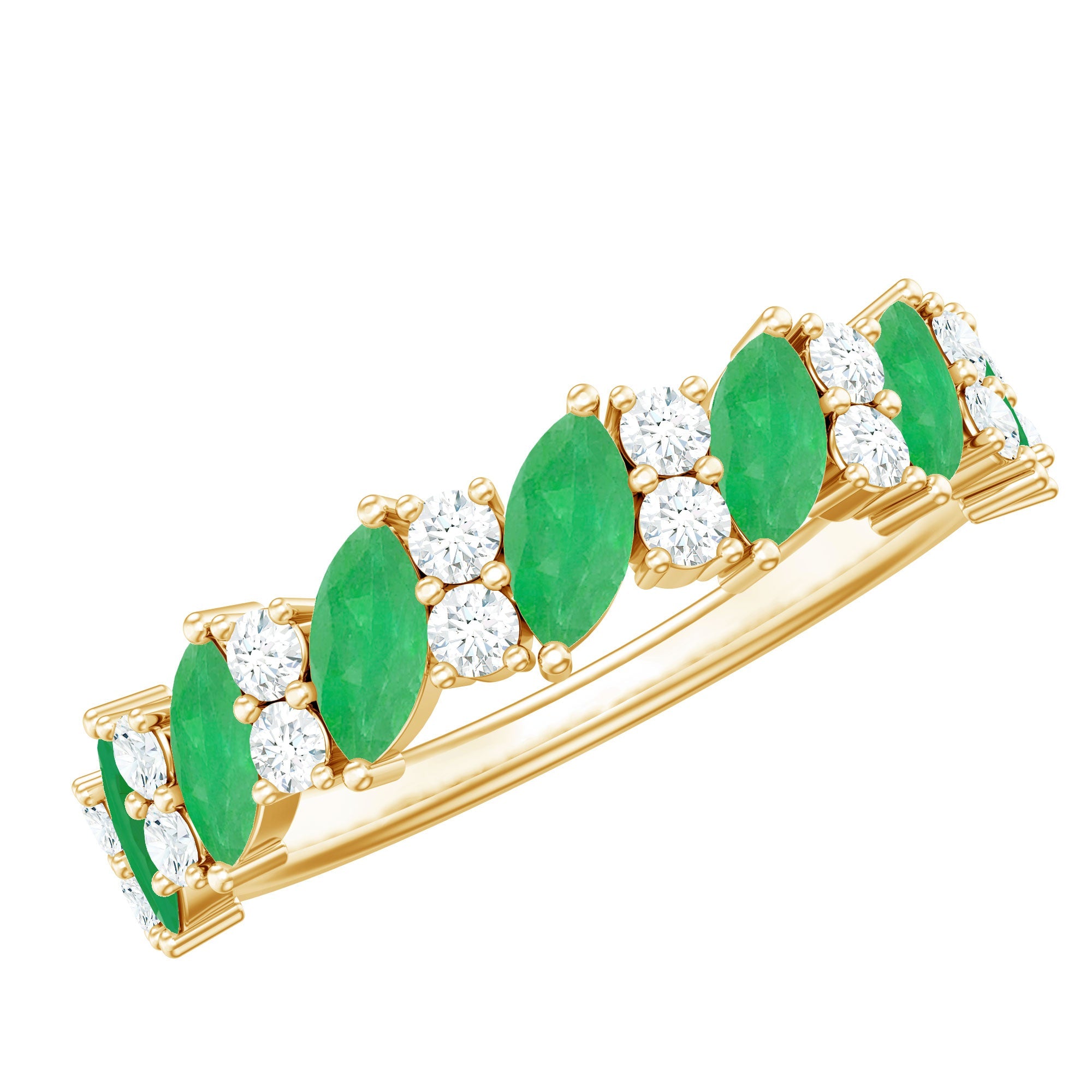 Emerald Diamond Eternity Ring – Half Eternity Band With Marquise Emerald & Diamond Stones