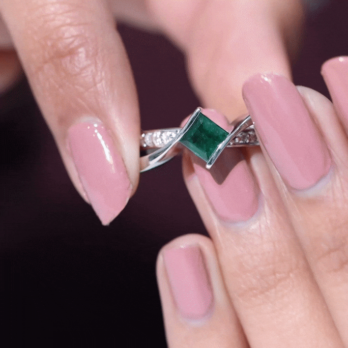 Princess Cut Emerald Ring - Lab Grown Infinity Promise Ring With Diamonds