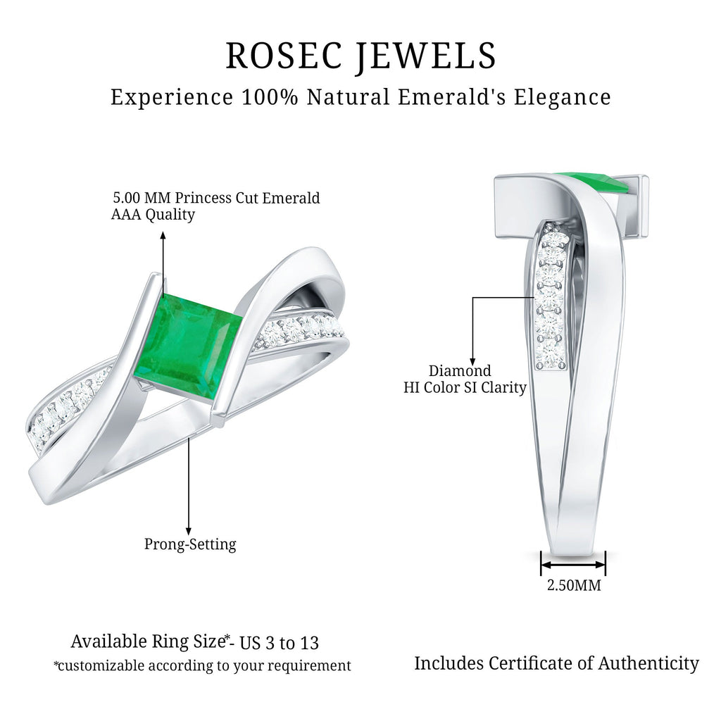 Princess Cut Emerald Ring - Lab Grown Infinity Promise Ring With Diamonds