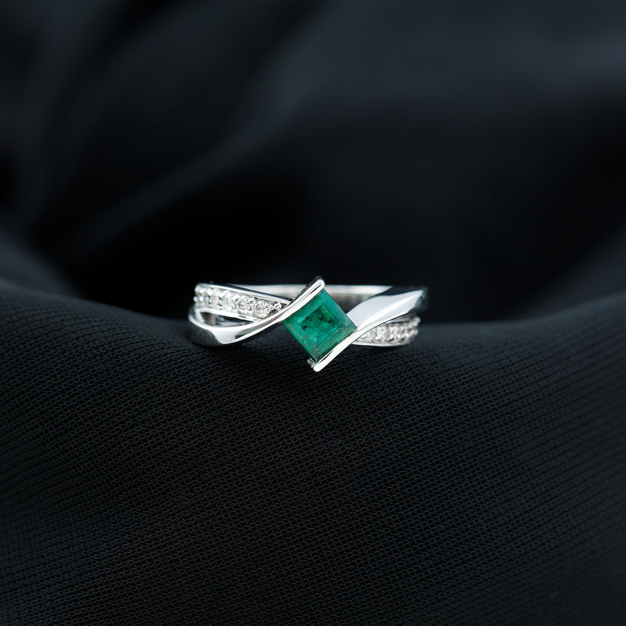 Princess Cut Emerald Ring - Lab Grown Infinity Promise Ring With Diamonds