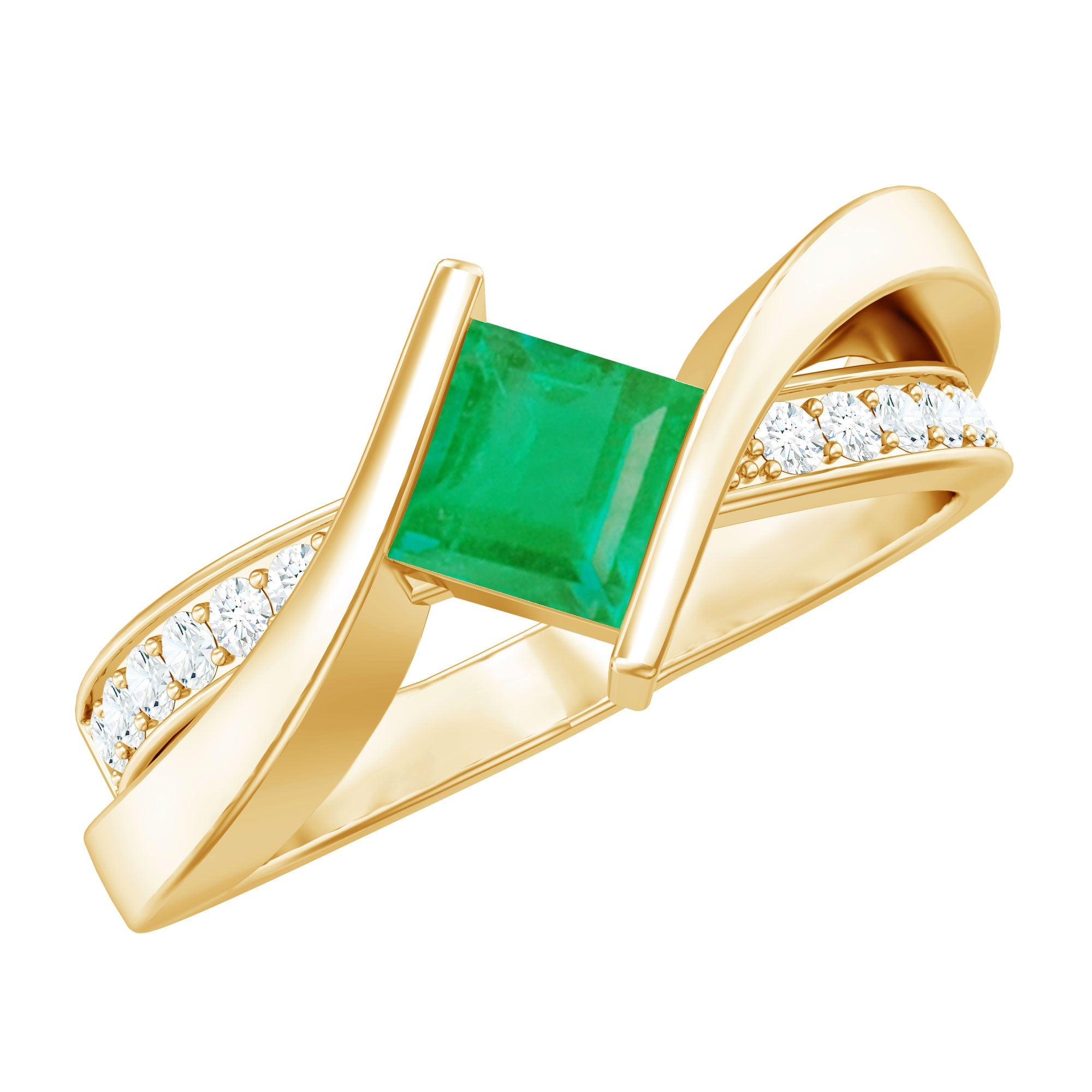 Princess Cut Emerald Ring - Lab Grown Infinity Promise Ring With Diamonds